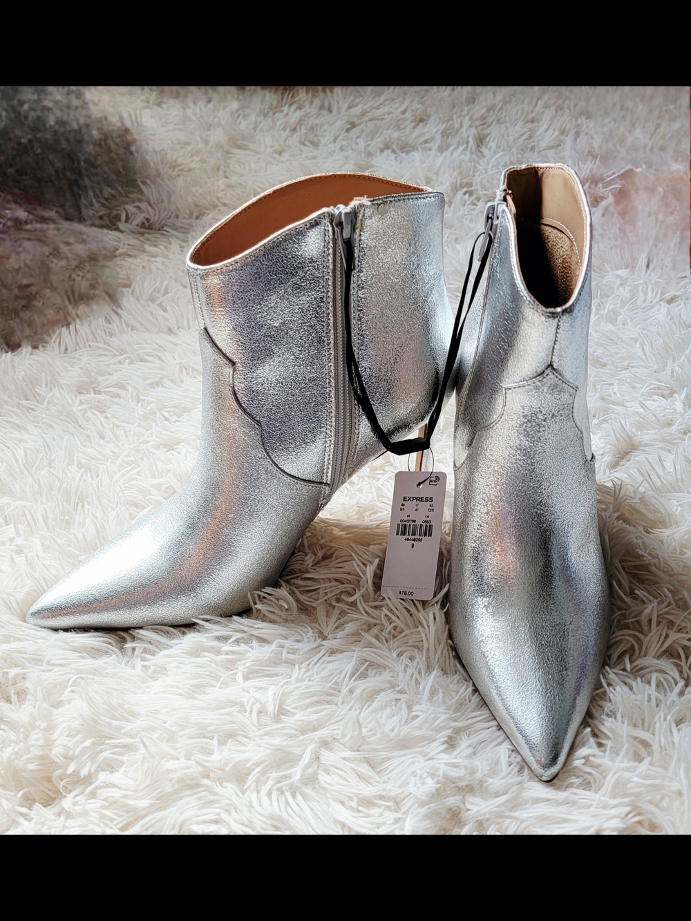New Express Silver Pointed-Toe Ankle Boots